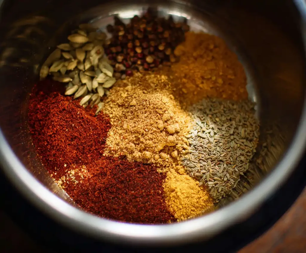 Chili spices added to beef and veggies in Instant Pot