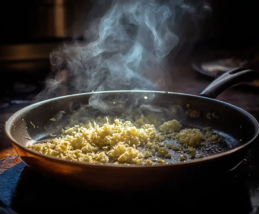 Garlic sautéing in butter for pasta sauce
