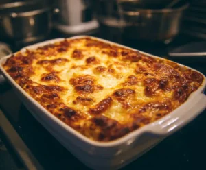 Golden baked vegetarian lasagna with melted cheese topping