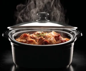 Pork cooking low and slow in covered slow cooker