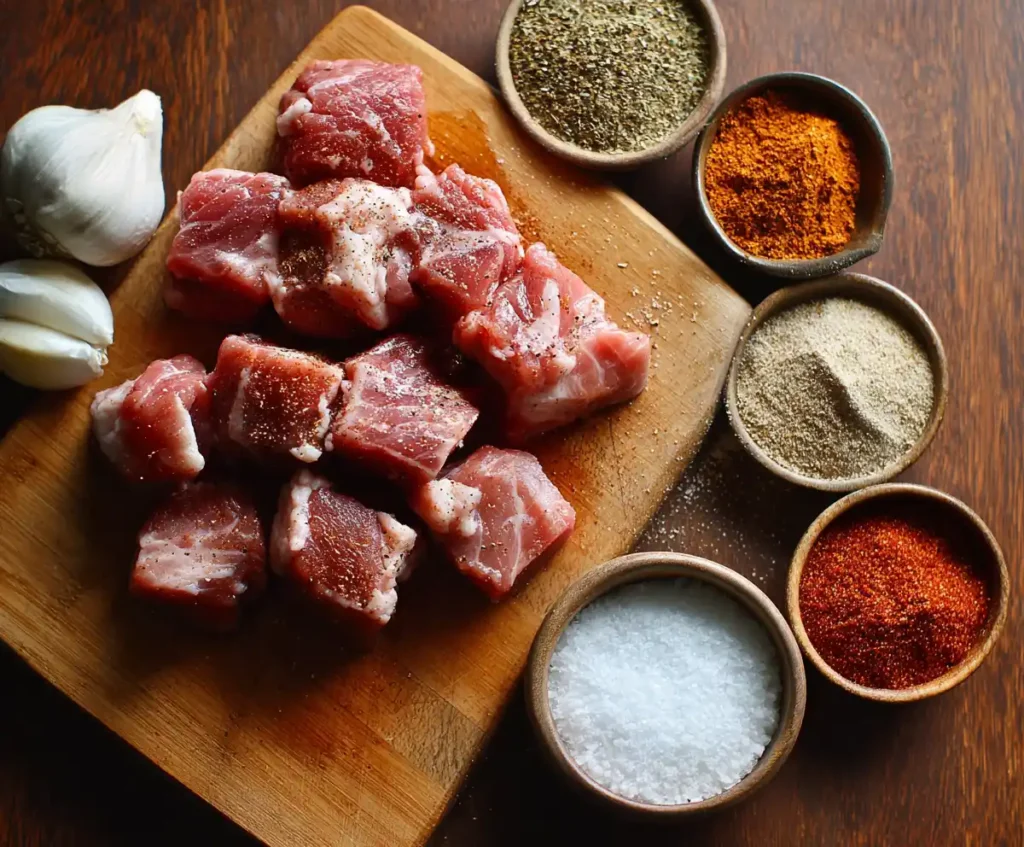 Raw pork chunks seasoned with paprika and garlic for Instant Pot pulled pork