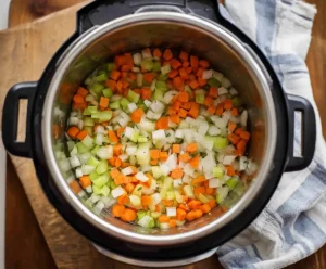 Sautéing vegetables for Instant Pot Chicken Noodle Soup