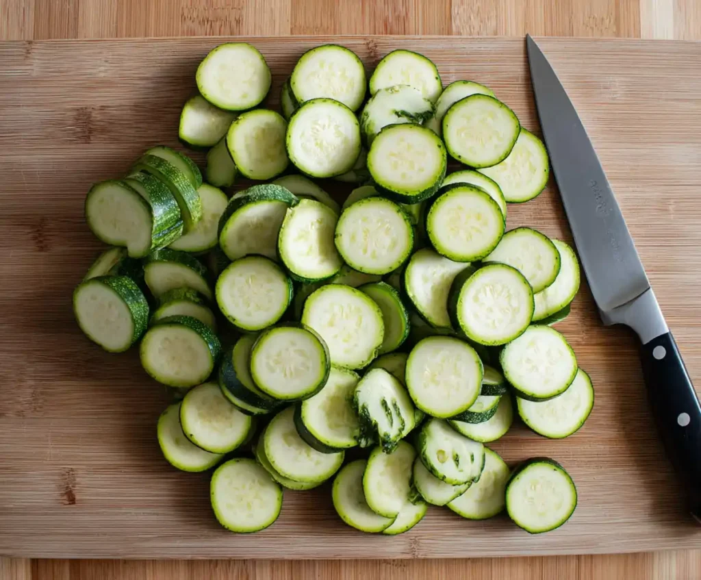 Sliced zucchini rounds prepared for air fryer zucchini chips