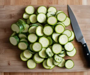 Sliced zucchini rounds prepared for air fryer zucchini chips