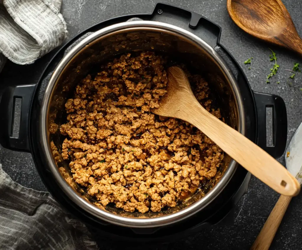Ground turkey browning in Instant Pot for turkey chili