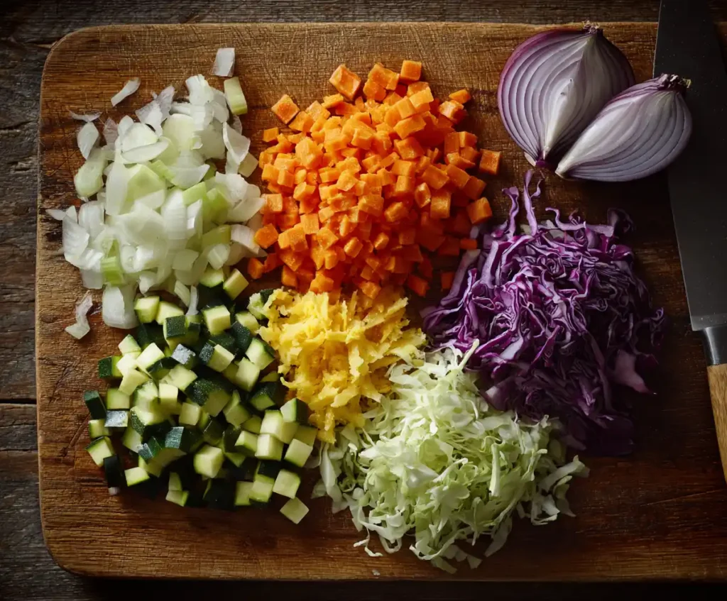 Fresh vegetables chopped for slow cooker minestrone soup