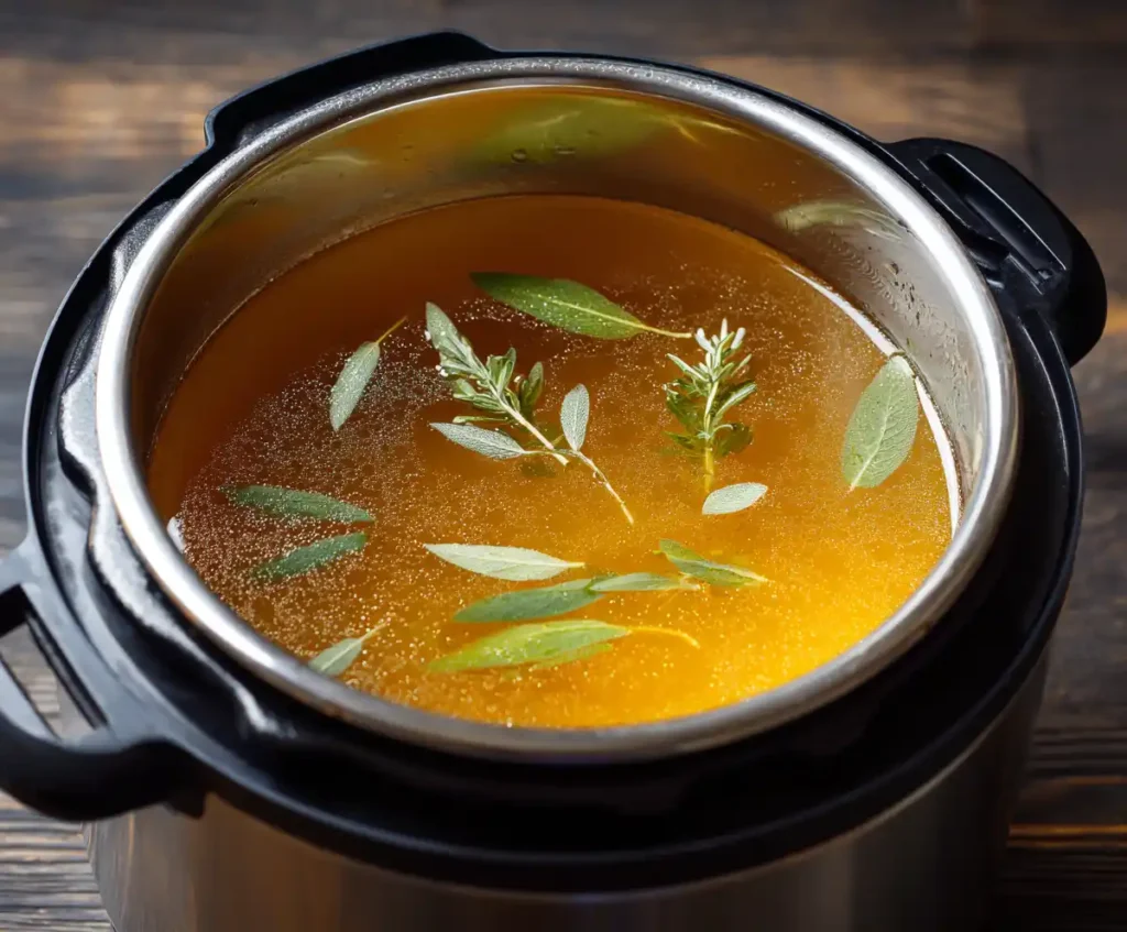 Chicken broth added to Instant Pot base for BBQ chicken recipe