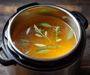 Chicken broth added to Instant Pot base for BBQ chicken recipe