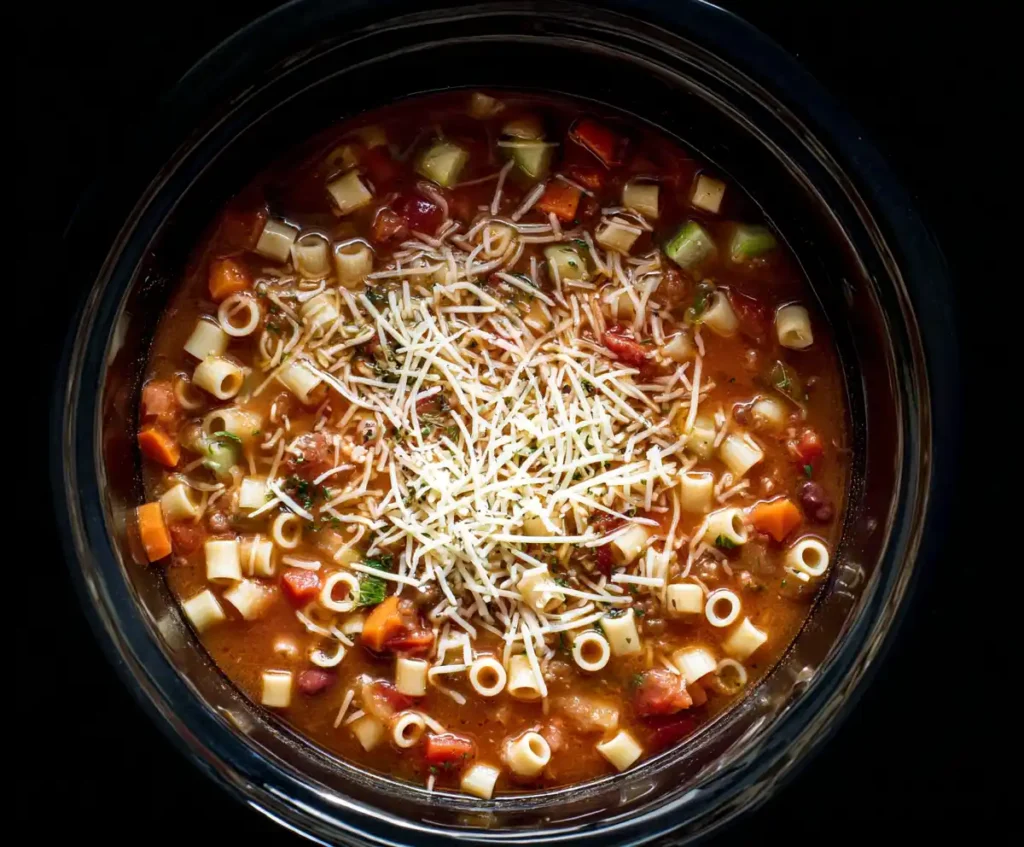 Pasta added to slow cooker minestrone soup
