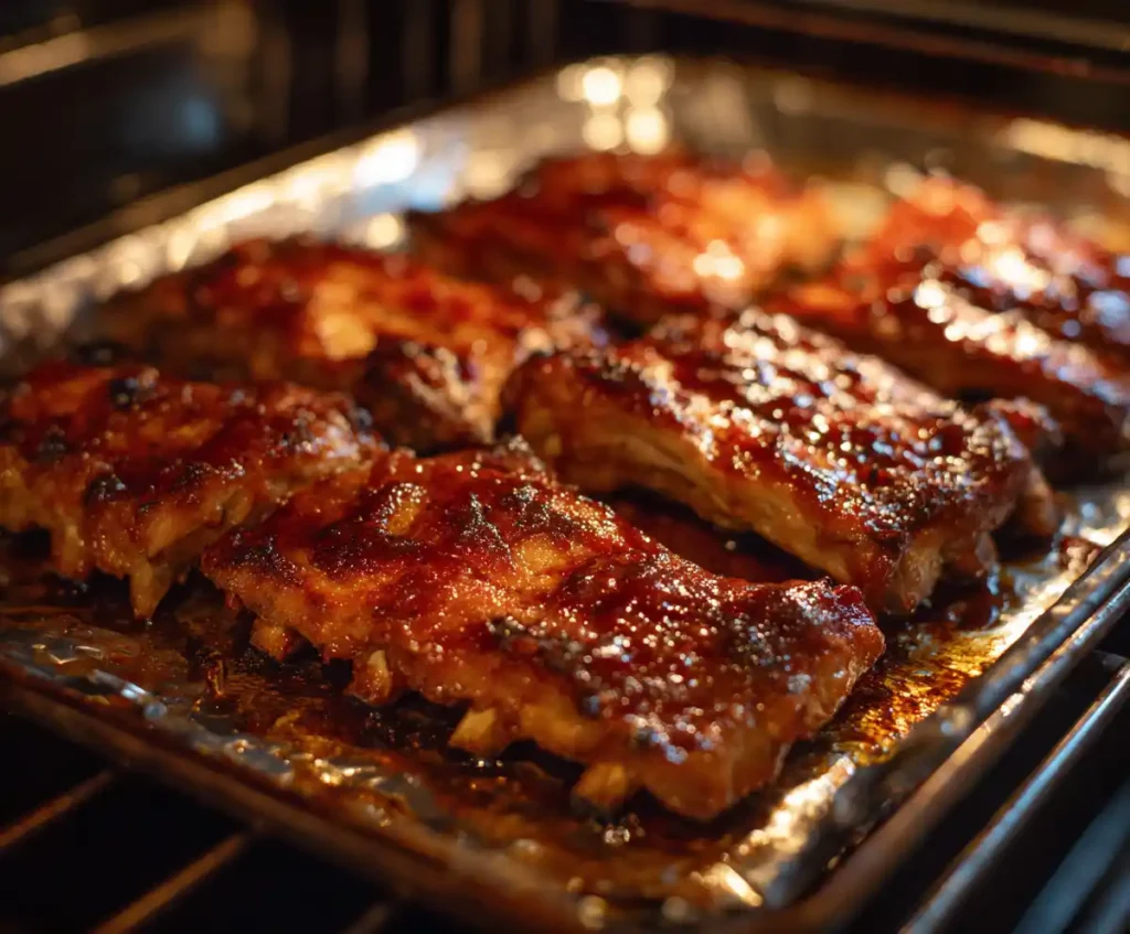 BBQ sauce caramelizing on ribs under broiler after Instant Pot cooking