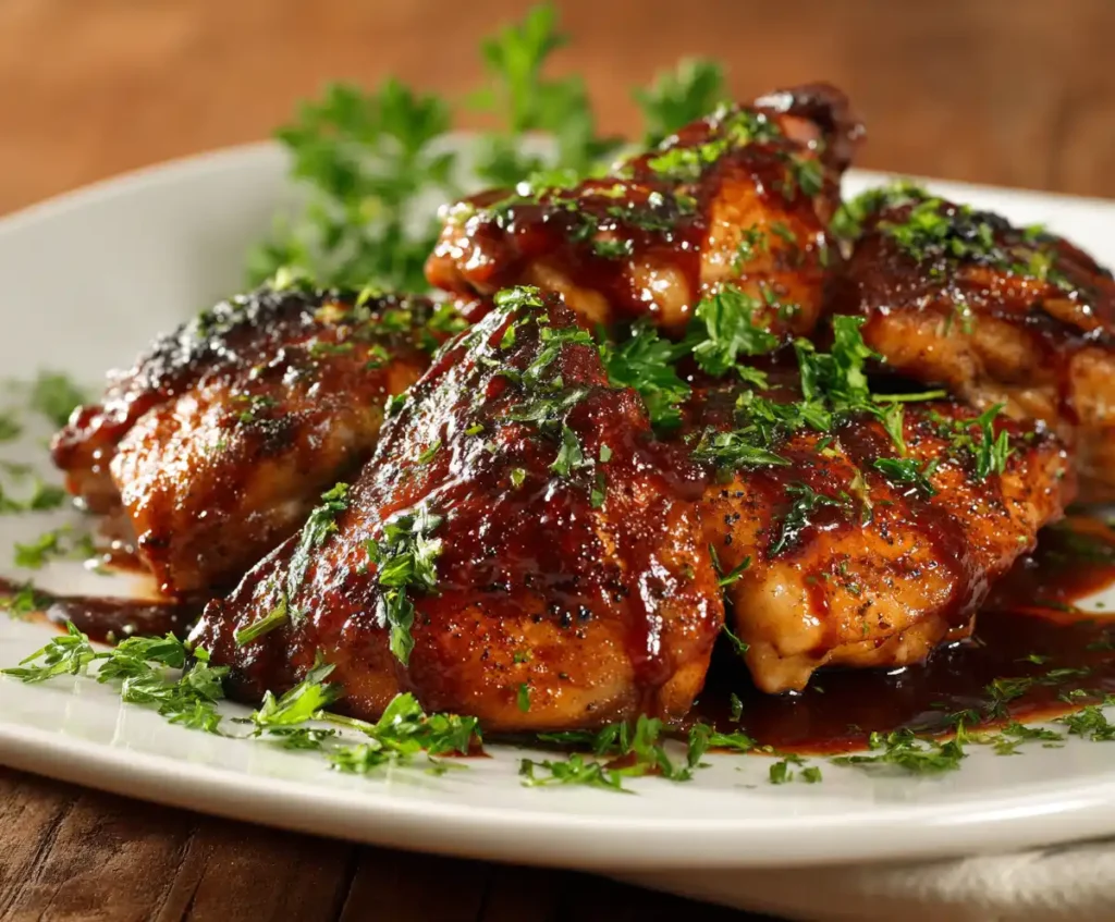 Juicy Instant Pot BBQ Chicken served with fresh parsley