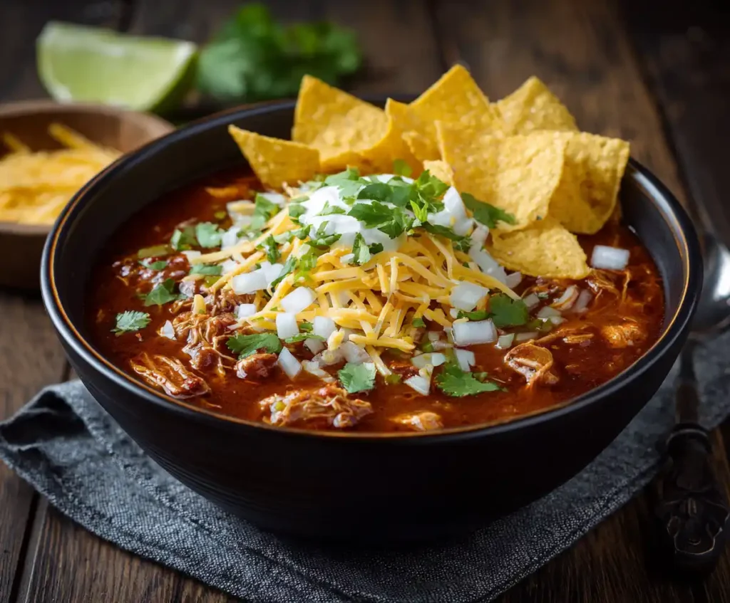 Instant Pot turkey chili served in a bowl with toppings