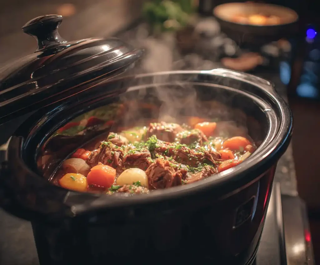 Slow cooker turned on to cook ravioli lasagna