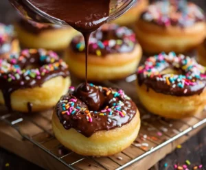 Air fried donuts dipped in glaze and decorated with sprinkles