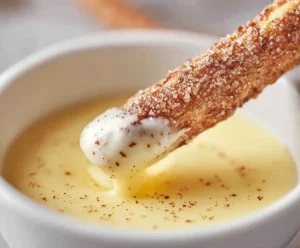 Bread stick dipped in egg custard for French toast sticks