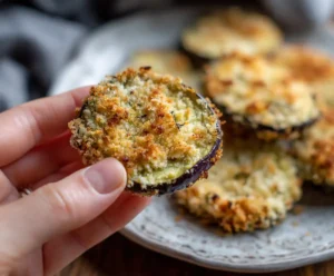 Breaded eggplant slice coated with crispy panko for parmesan recipe