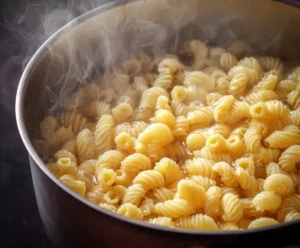 Cavatappi pasta boiling in salted water for Caprese Pasta Salad