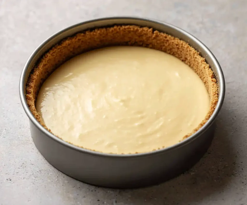 Cheesecake batter in springform pan ready to cook in Instant Pot