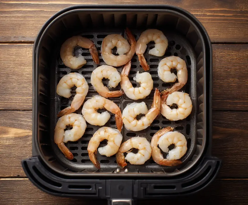 Coconut shrimp in air fryer basket before cooking