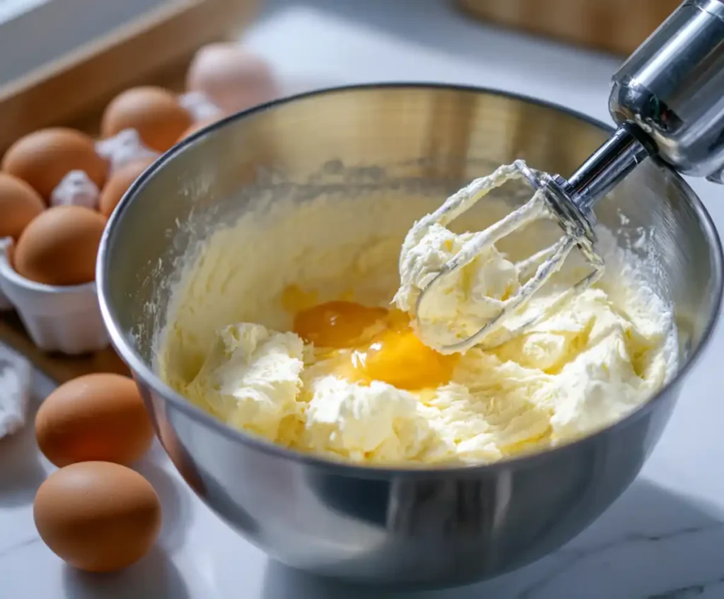 Cream cheese batter mixed for Instant Pot cheesecake filling