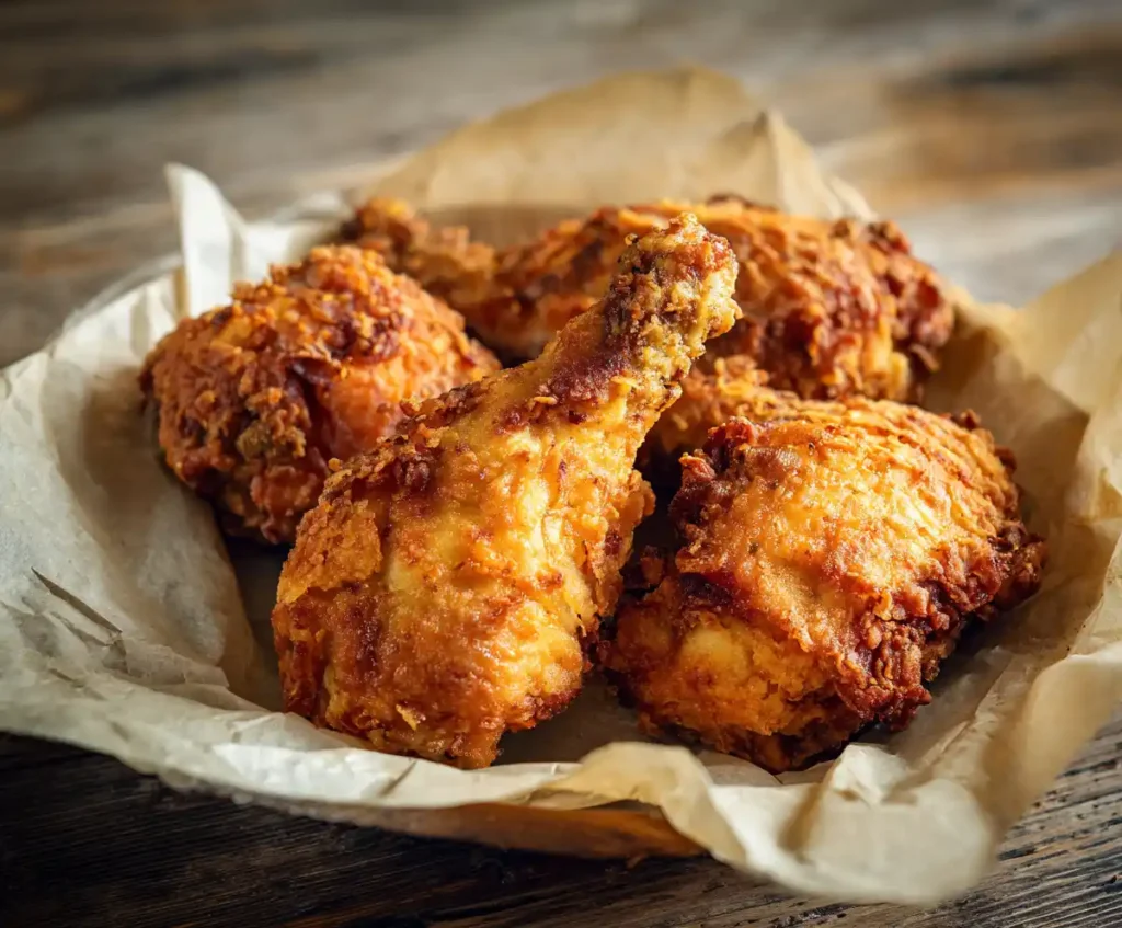 Crispy golden air fryer fried chicken ready to serve