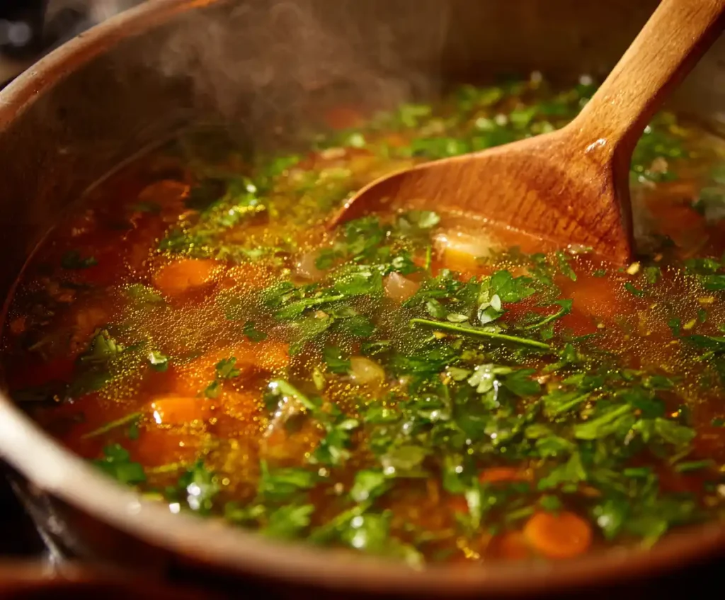Fresh parsley stirred into Instant Pot vegetable soup