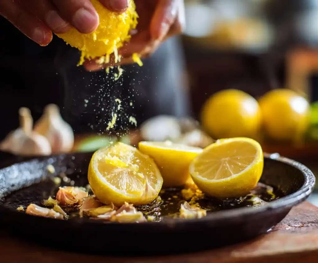 Garlic sautéing in olive oil for lemon garlic pasta