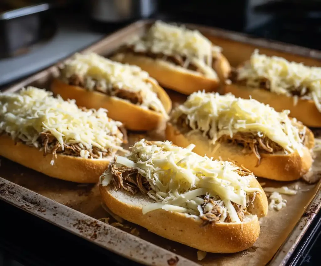 Hoagie rolls filled with beef and cheese for French dip