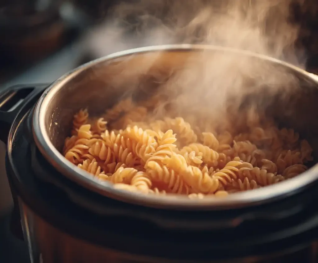 Instant Pot cooking pasta under pressure for Alfredo recipe