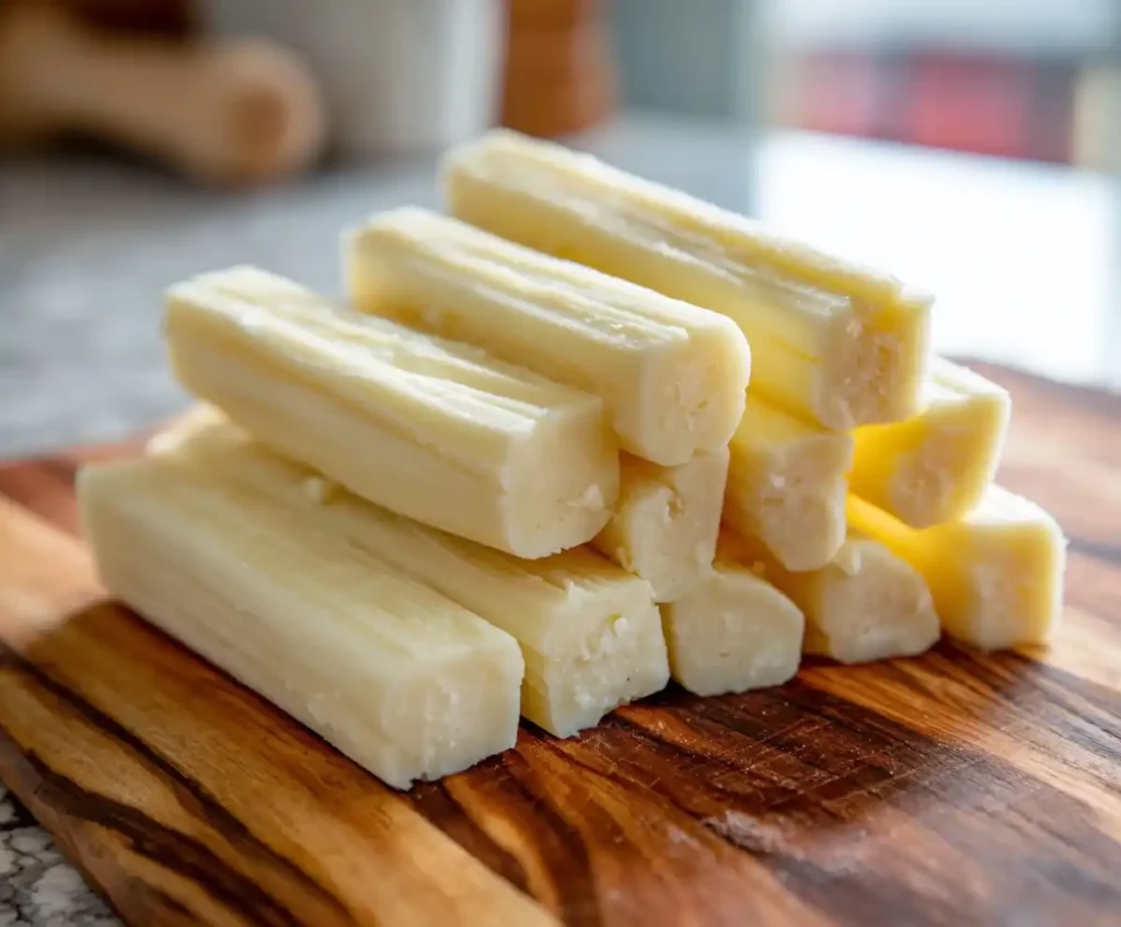 Mozzarella sticks cut and ready to freeze for air fryer recipe