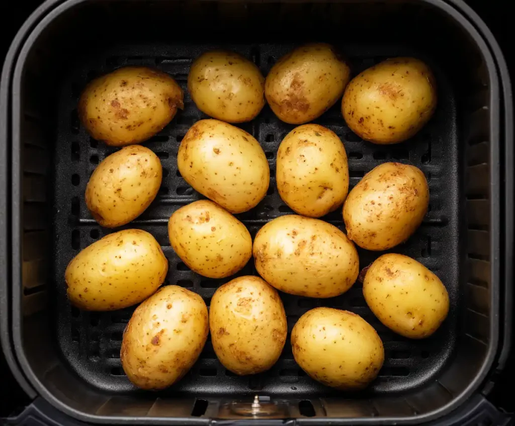 Potatoes placed in air fryer basket before cooking