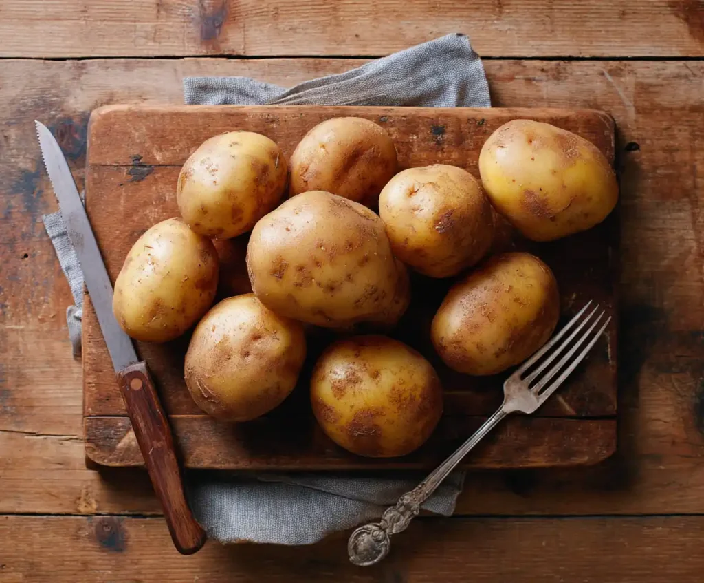 Russet potatoes ready to be poked with fork before air frying