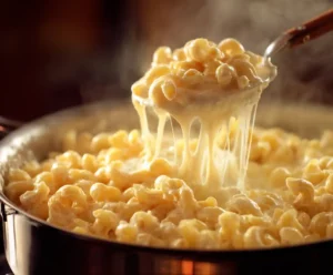 Stirring creamy cheese sauce into macaroni for one-pot mac and cheese