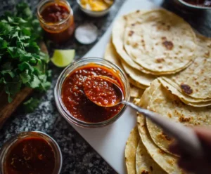 Tortillas with pizza sauce spread for making air fryer pizza rolls