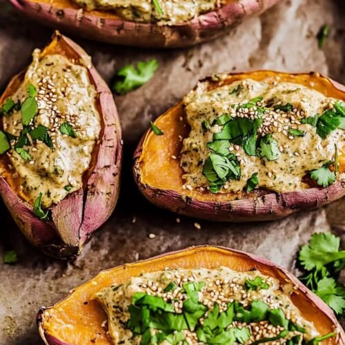 Baked Japanese Sweet Potatoes with Miso Tahini Butter