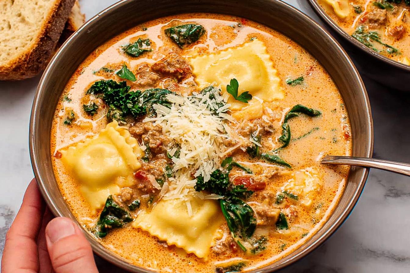 Creamy Tuscan Ravioli Soup