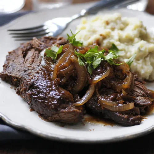 Slow cooker beef brisket with bean mash