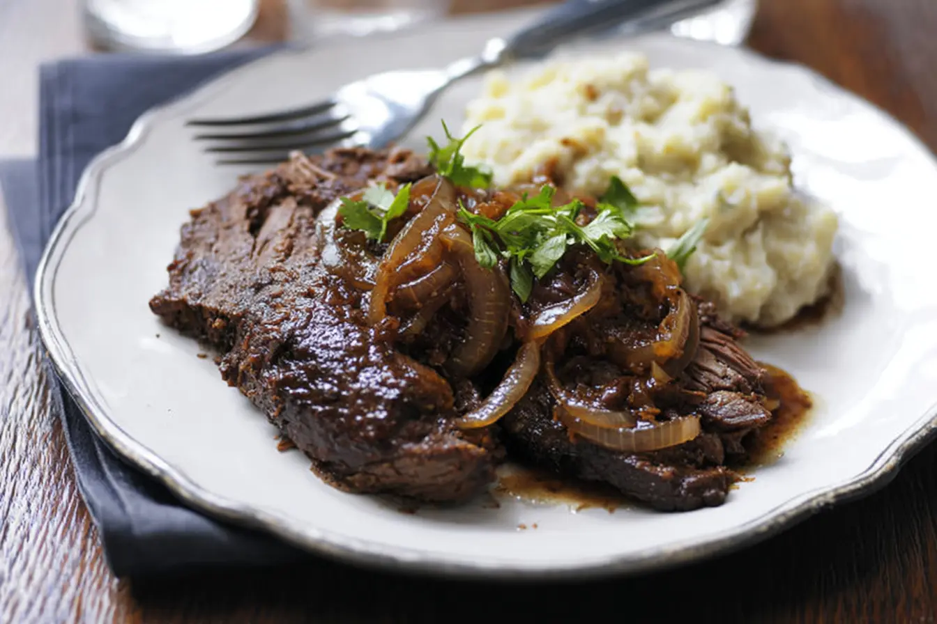 Slow cooker beef brisket with bean mash