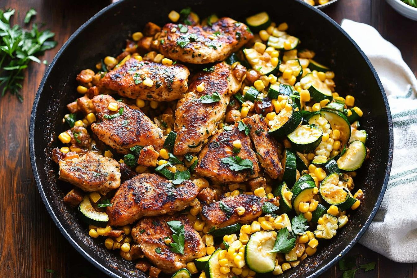 Garlic Butter Chicken with Zucchini and Corn