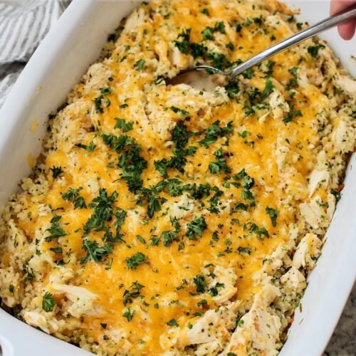 Cheesy Chicken, Rice and Cauliflower Rice Casserole