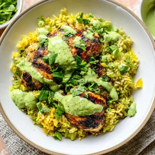 Peruvian Chicken and Rice with Green Sauce