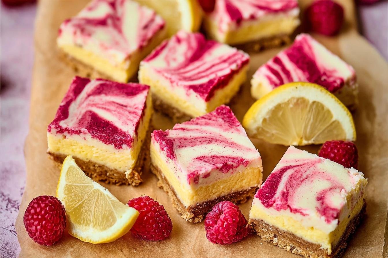 Lemon Raspberry High Protein Cheesecake Bars