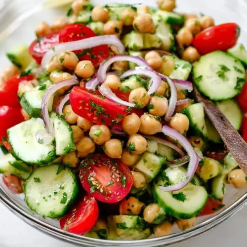 Chickpea Salad with Cucumbers and Tomatoes