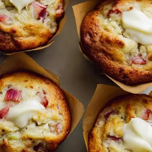Cream Cheese Sourdough Rhubarb Muffins