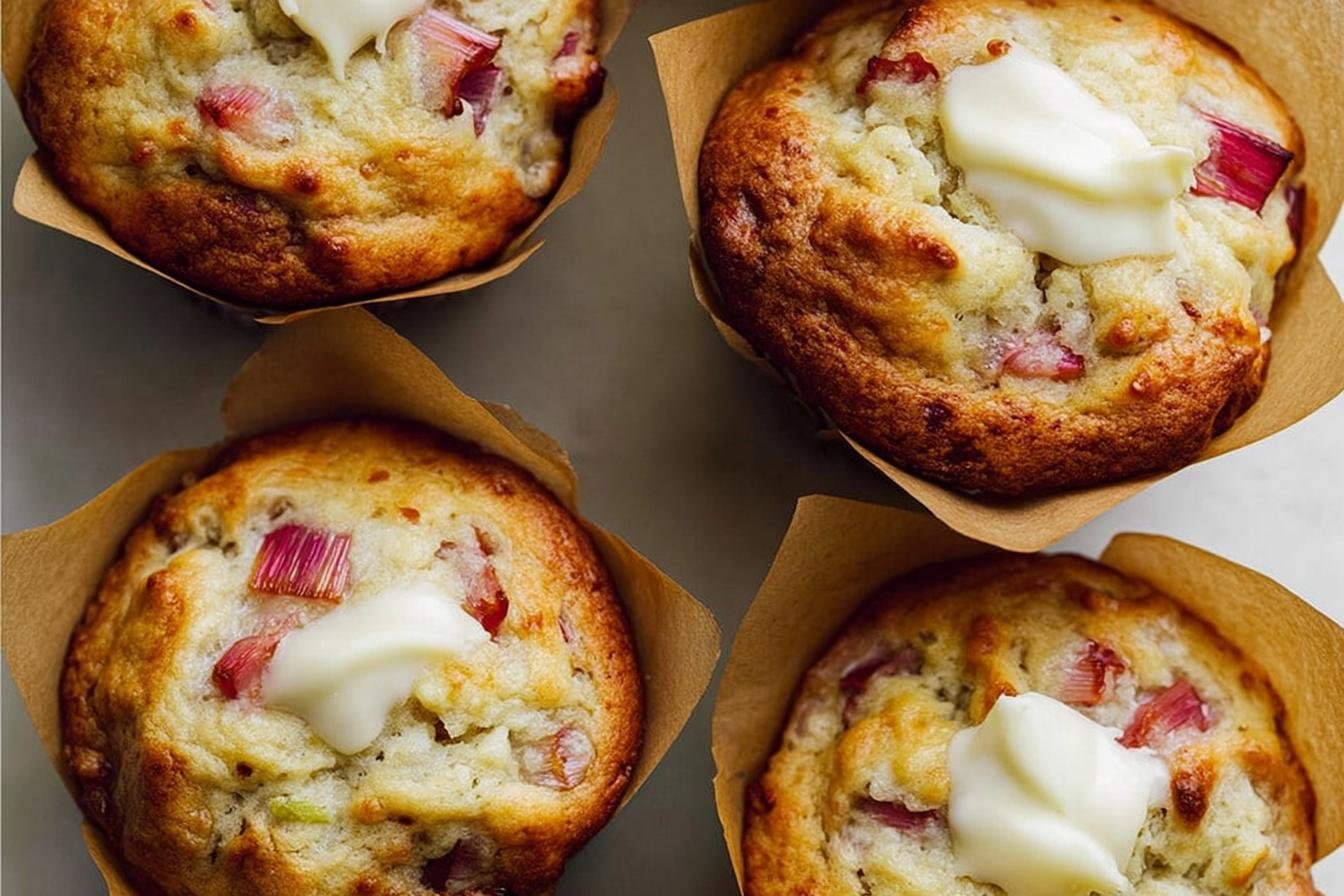 Cream Cheese Sourdough Rhubarb Muffins