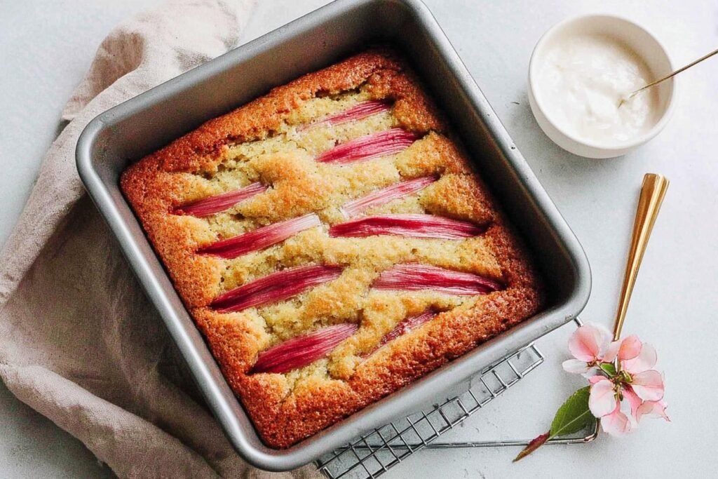 Lemon Rhubarb Sourdough Discard Cake