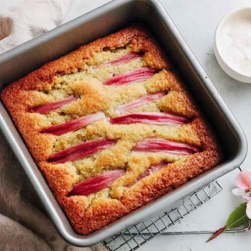 Lemon Rhubarb Sourdough Discard Cake