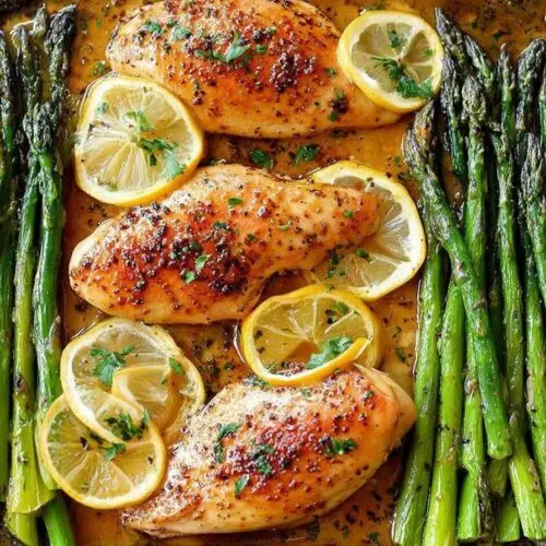 One Pan Honey Lemon Chicken and Asparagus spring dinner