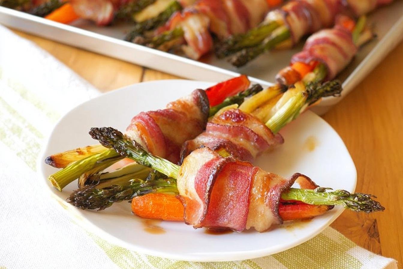 Bacon Wrapped Vegetables with Maple Glaze
