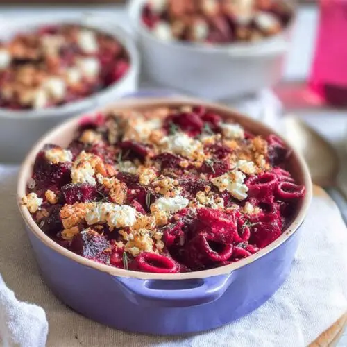 Beetroot Pasta Bake with Goats Cheese
